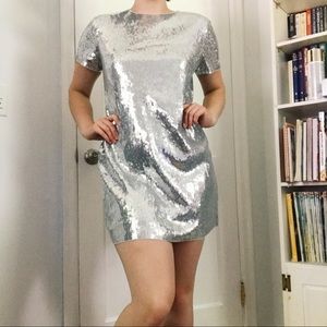 Express Silver Sequins T-shirt Dress